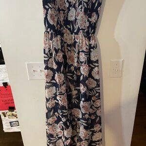 VENUS Navy Floral Maxi with Pink and Cream Accents Strappless Size M